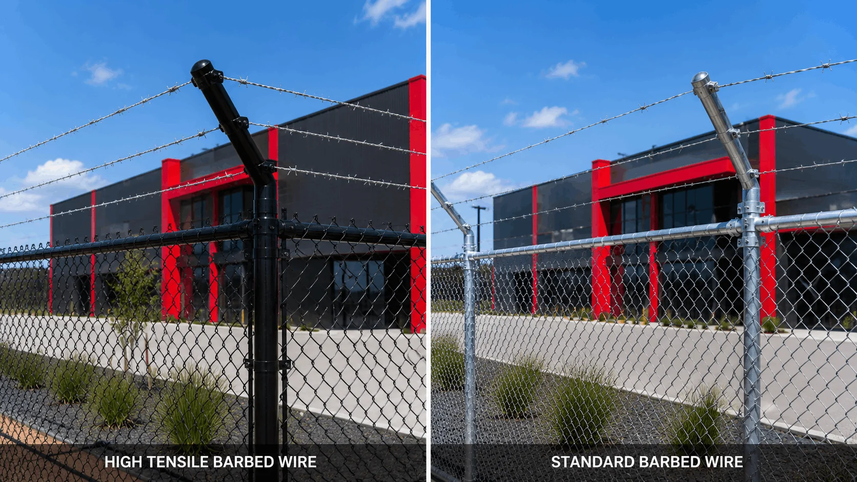 High tensile barbed wire compared with standard barbed wire fencing.
