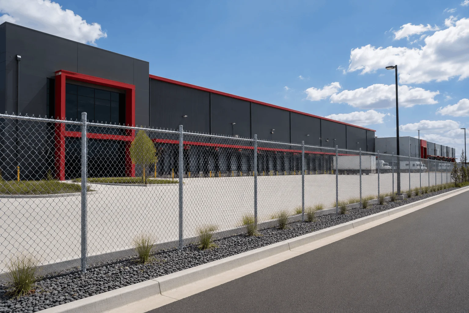 Warehouse security fencing using chain link mesh perimeter protection